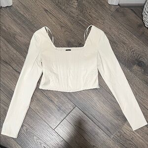 Chic Cream Long Sleeve Crop Top